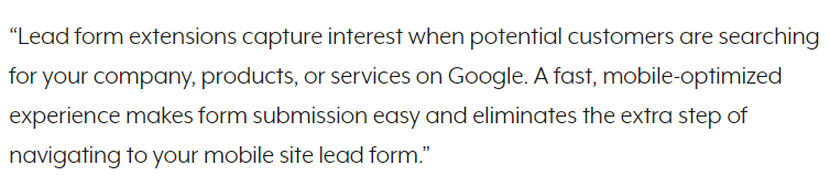 Google Statement Over Lead Extension Form