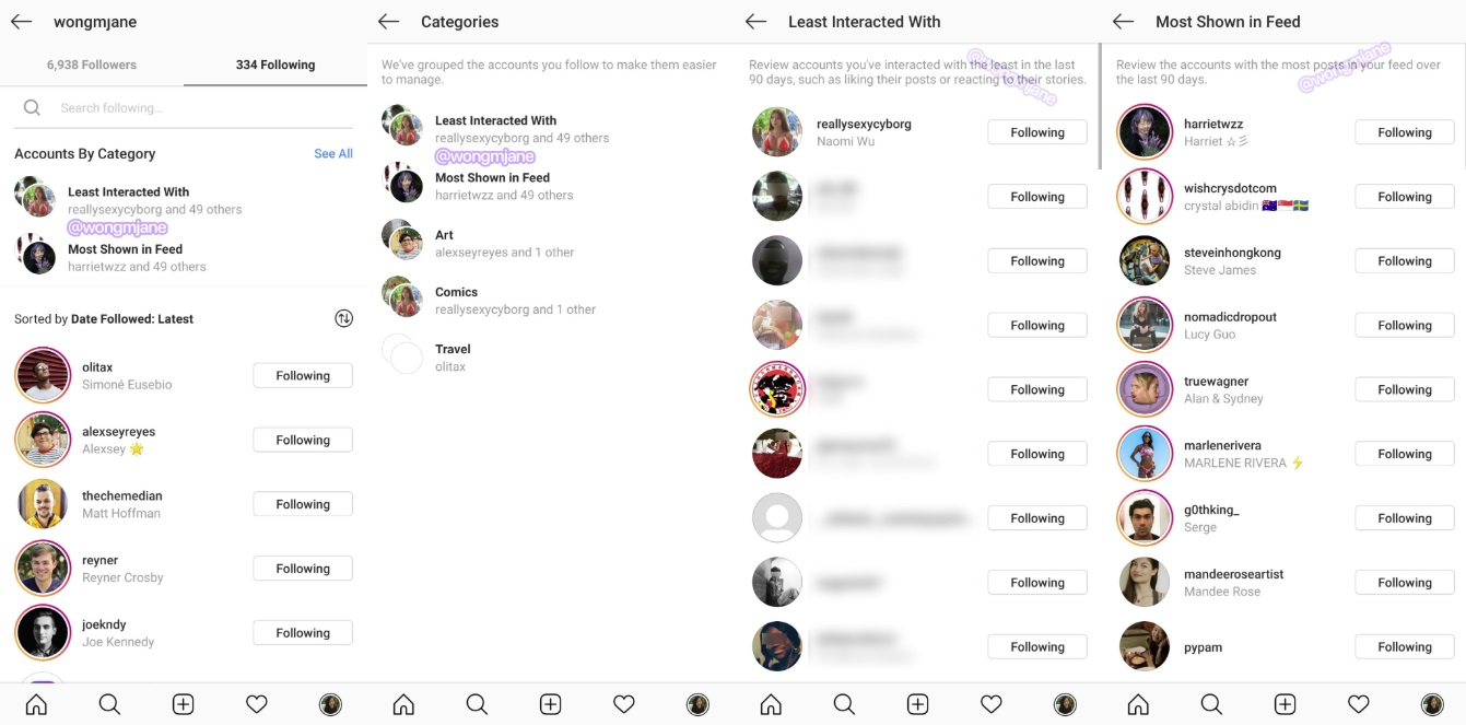 Instagram Screenshot For Following List For Content