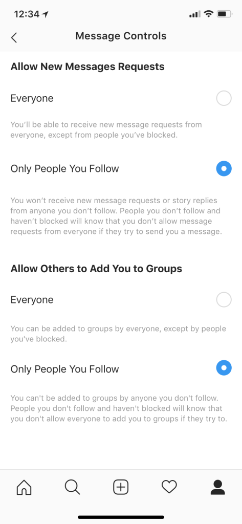 Direct Messaging in Instagram Now Controls