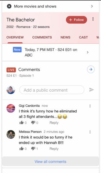 Google Live Comments Feature On Search Query