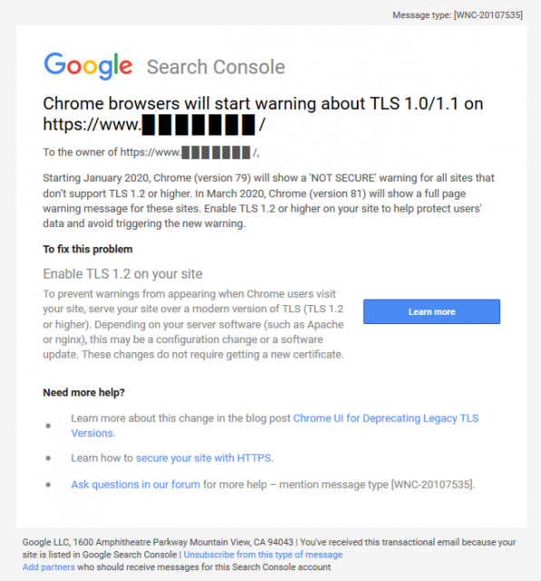 Google Search Console Notifications Over TLS