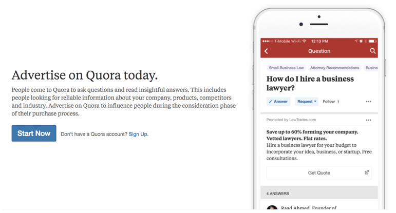 Advertise on Quora today
