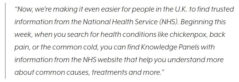 Google Now Provides Information Directly From NHS In UK Search Results