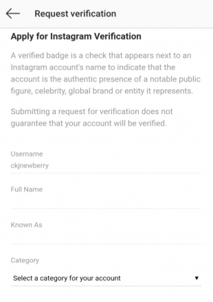 Request verification details on Instagram