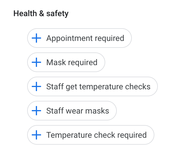 New Heath and Safety Attributes In Google My Business