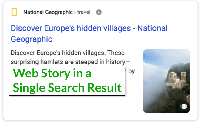 Screenshot of a Single Web Story in a Google Search Results Page