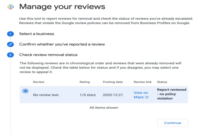 Checking The Status OF Reported Reviews