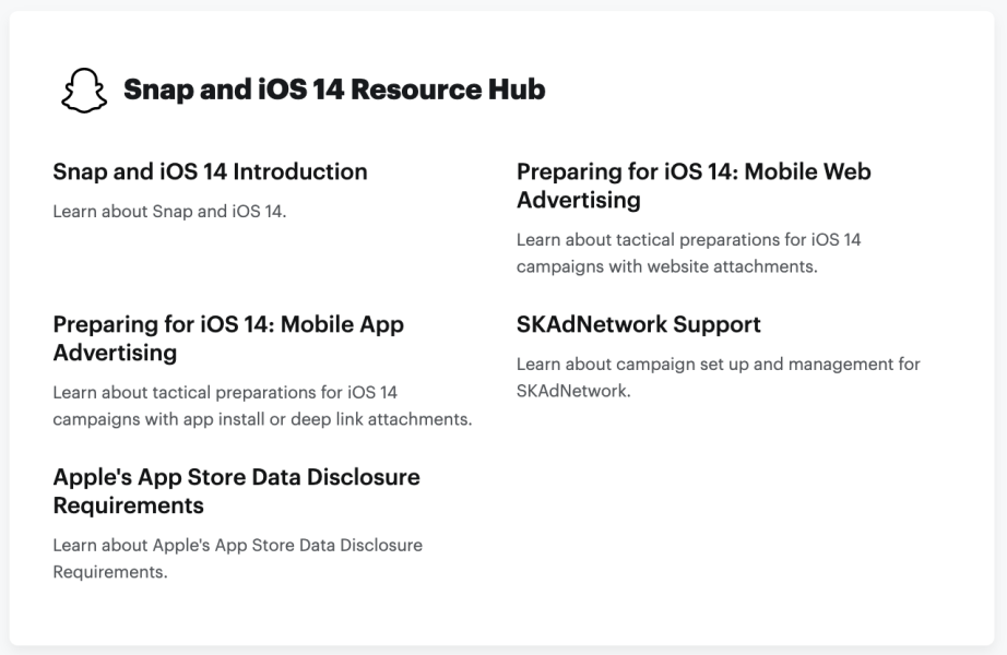 Snap and iOS 14 resource hub