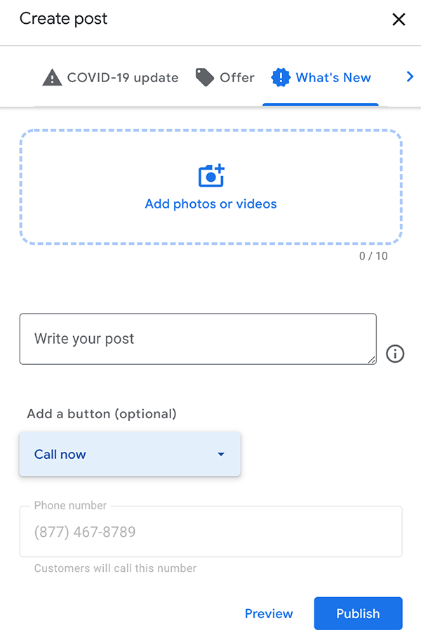 Google Post Call Now Button
