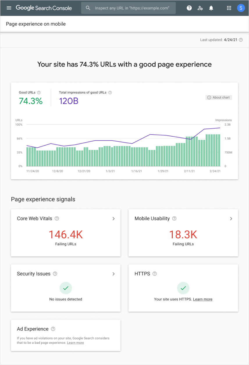 New Page Experience Report in Google Search Console